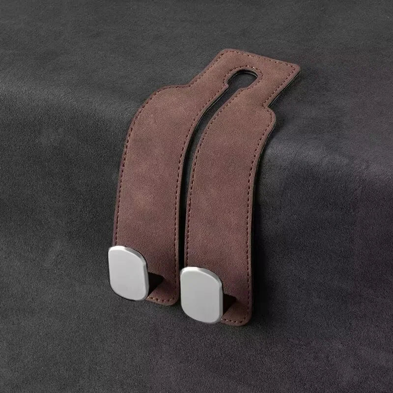 Suede Car Headrest Hooks for Bags and Groceries