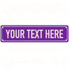 A purple rectangular sign with white text that reads YOUR TEXT HERE.