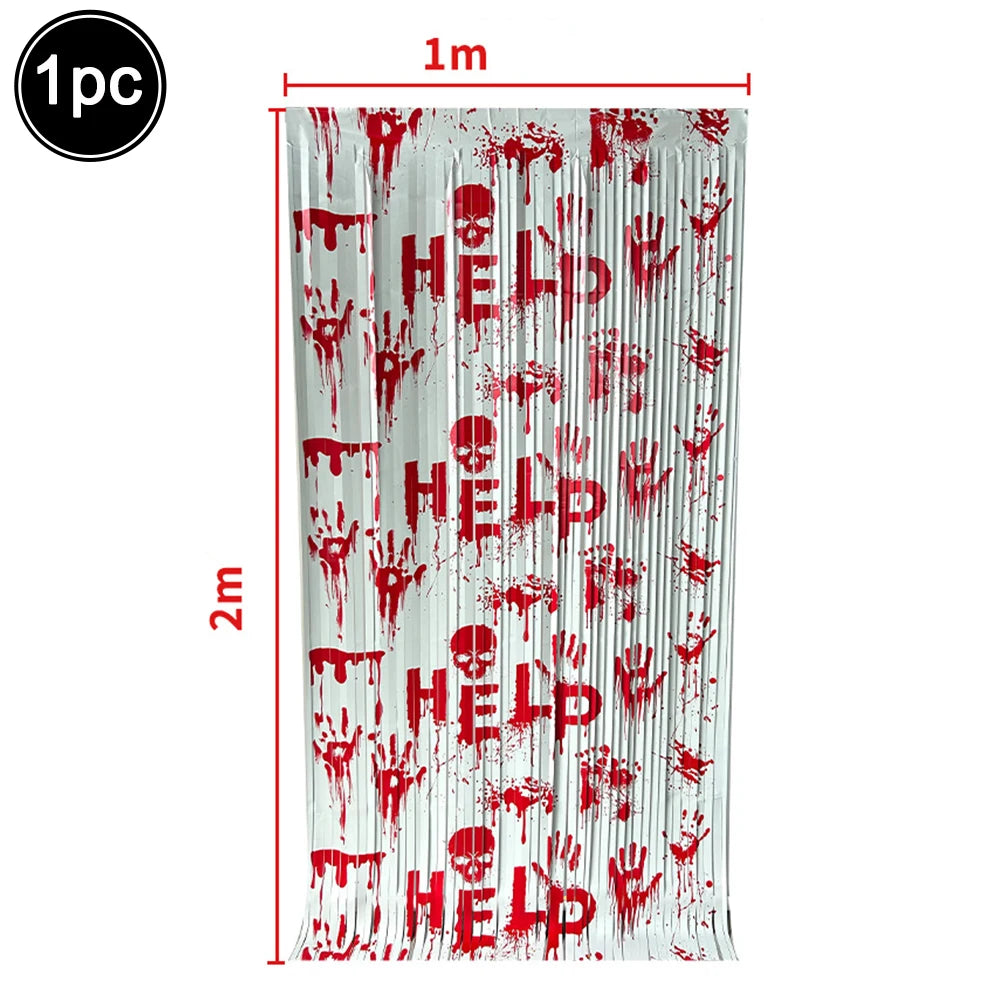 Halloween Foil Fringe Curtain – Pumpkin, Ghost & Bat Print Party Backdrop