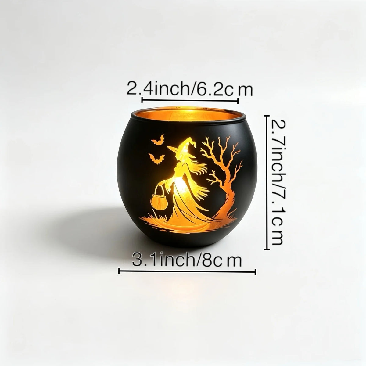 Black Gold Glass Bat Candle Holder with Tree Silhouette
