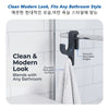 A black towel hook designed to fit 8mm glass doors, shown hanging on a towel.