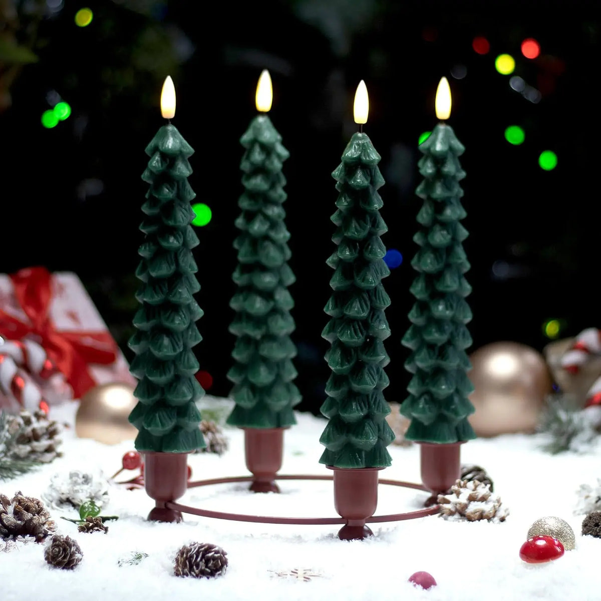 Christmas Tree LED Taper Candles with Remote Control and Timer