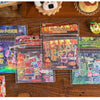 A collection of retro cartoon PET die cut stickers in various designs and colors displayed on a wooden surface.