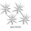 Two metallic silver star-shaped balloons, 22 inches each.