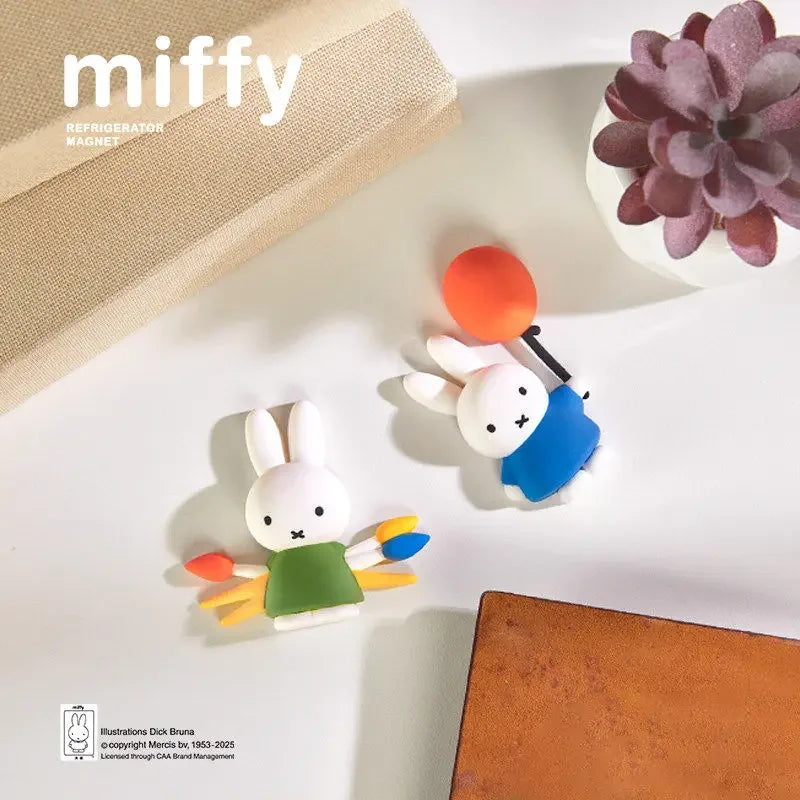 A set of Miffy and friends cute magnets, including a white bunny and a blue figure, displayed on a light background.