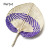 Purple peach-shaped bamboo woven hand fan with light beige accents