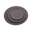 A set of three round, dark gray gas stove burner caps.