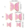 Three butterfly cake toppers in pink and gold, labeled L, M, and S sizes.