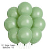 Ten sage green balloons used for birthday decorations