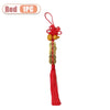 Red traditional Chinese knot pendant featuring a wooden gourd and copper coins.