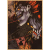 A vintage anime canvas wall art featuring a menacing, grinning character with spiky red hair and glowing eyes against a dark 