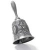 Ornate brass hand call bell with a silver-toned finish and a decorative fluted handle.