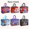 Six mixed reusable non-woven Christmas gift bags featuring festive holiday designs and seasonal themes.