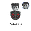 A building block set depicting the character Colossus from a horror movie, featuring a metallic gray figure and armor.