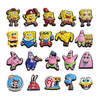 A collection of various SpongeBob SquarePants themed shoe charms and accessories.