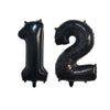 Black foil number balloons 1 and 2 for birthday party decor