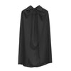 A classic black hooded cape with a gathered neckline, suitable for Halloween or cosplay.