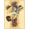 Vintage anime canvas wall art depicting a character with spiky black hair holding another person amidst floral and decorative