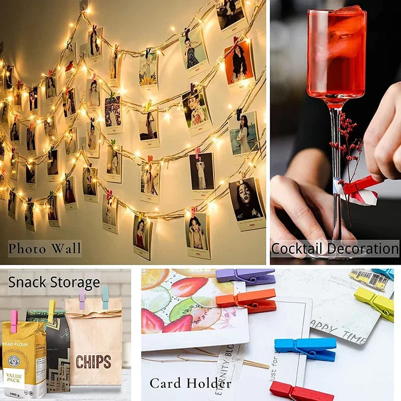 Colorful Natural Wooden Clips for Crafts, Photos, and DIY Projects
