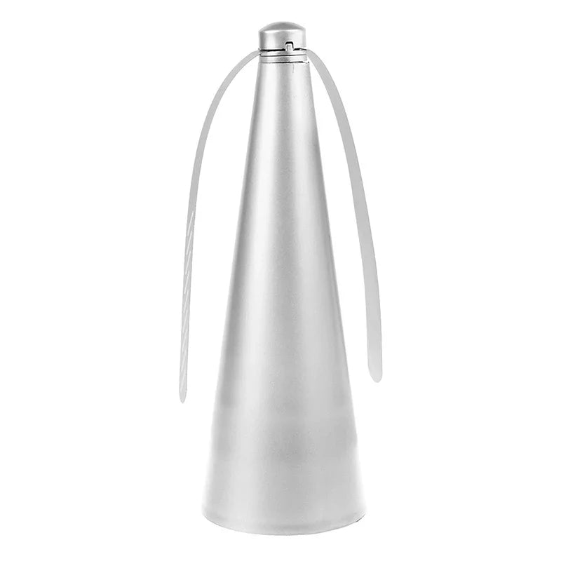 Silver automatic electric fly repellent fan with a long flexible neck.