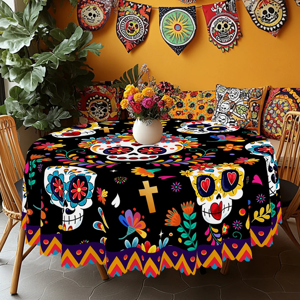 Day of the Dead Skull Print Tablecloth – Waterproof & Festive