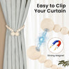 Magnetic wooden bead curtain tiebacks with a strong magnet used to clip a curtain.