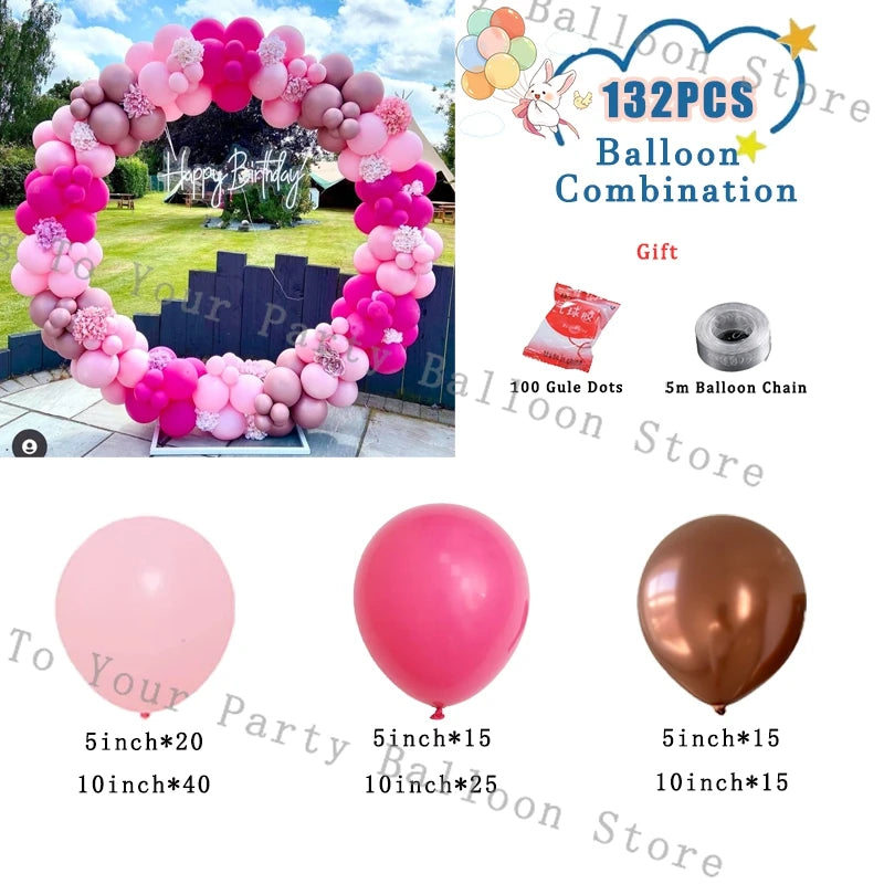 A balloon combination kit featuring pink and white balloons, including a garland arch and various sized balloons for decorati