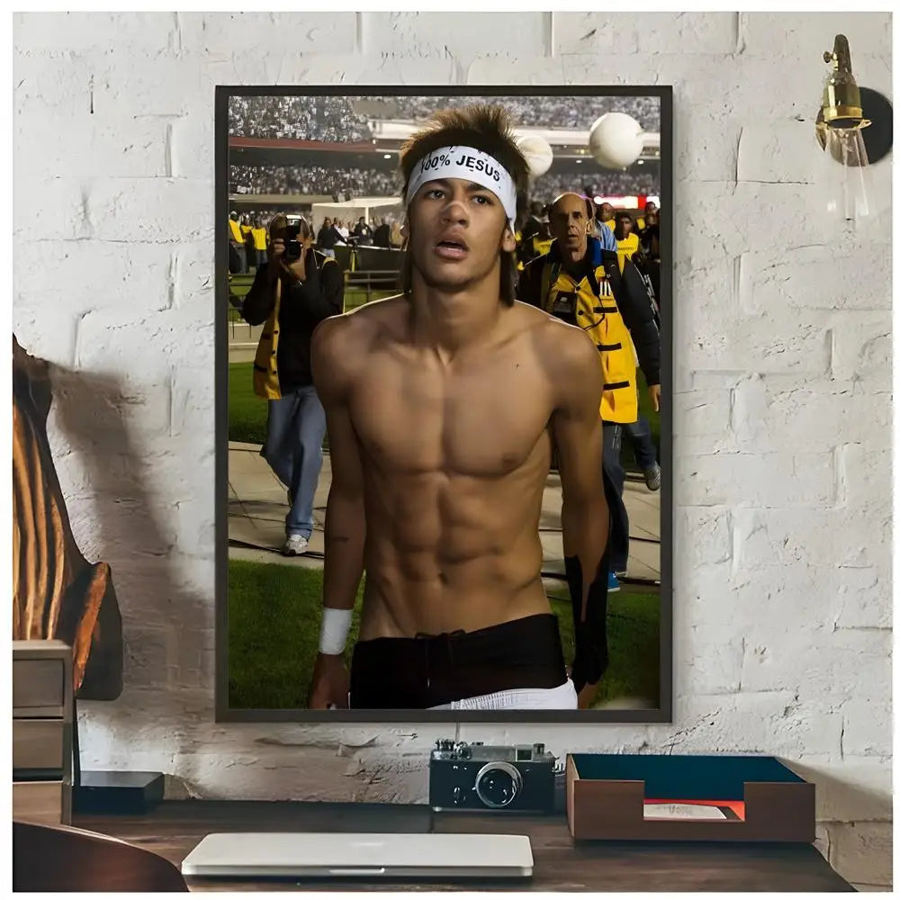 Wall art poster featuring a portrait of Neymar Jr in a sports context.