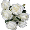A bouquet of nine white silk roses used for weddings and home decor