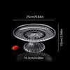 Clear acrylic serving plate with a decorative pattern shown next to a small red object.