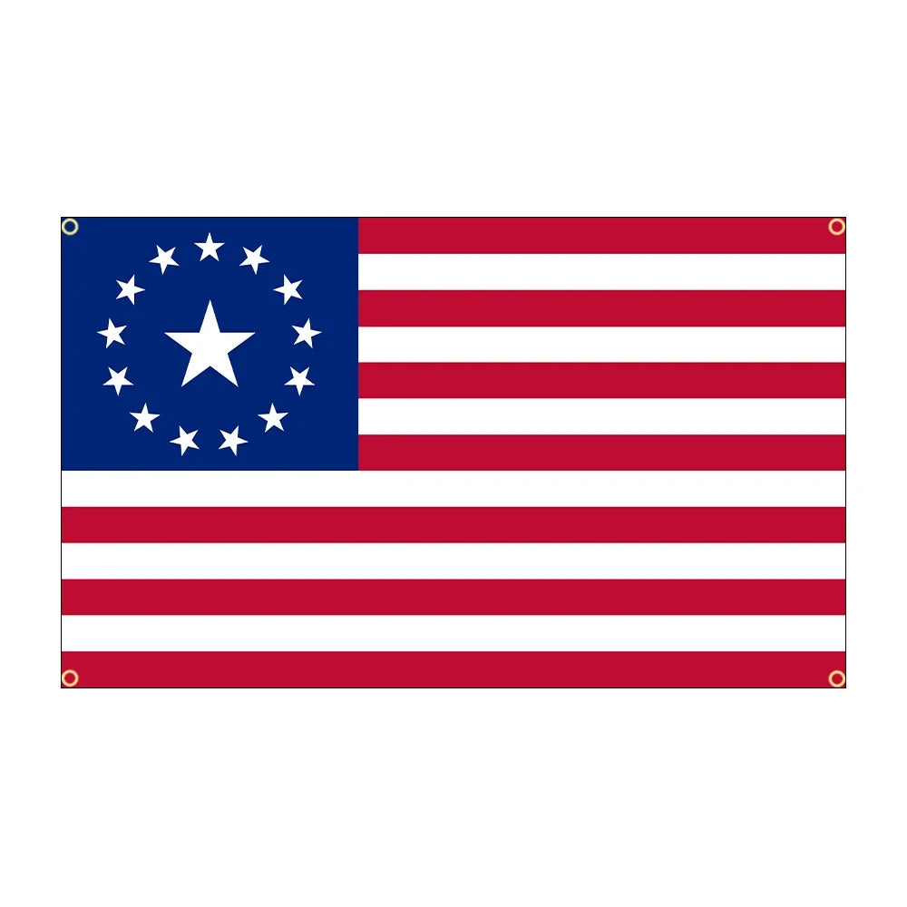 A flag design featuring a blue canton with white stars and red and white horizontal stripes.
