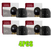 Four black silicone wine bottle stoppers with rotating locks displayed in packaging.