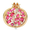 Gold and pink gemstone pomegranate brooch pin featuring clear accent stones