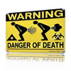 A vintage yellow and black warning sign indicating danger of death from radiation.