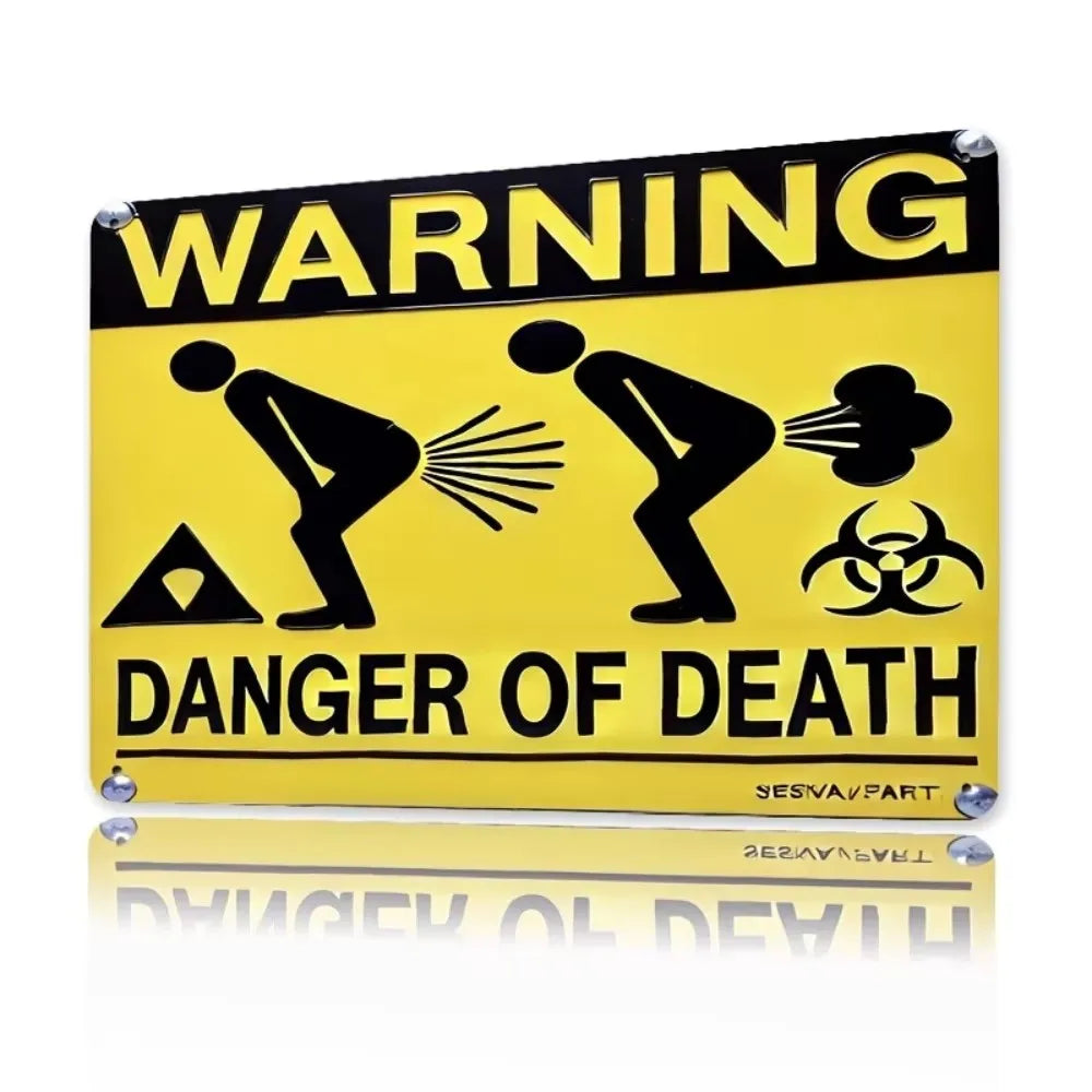 A vintage yellow and black warning sign indicating danger of death from radiation.