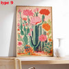 A vertical poster featuring pink and orange cactus flowers and succulents in a vintage style.
