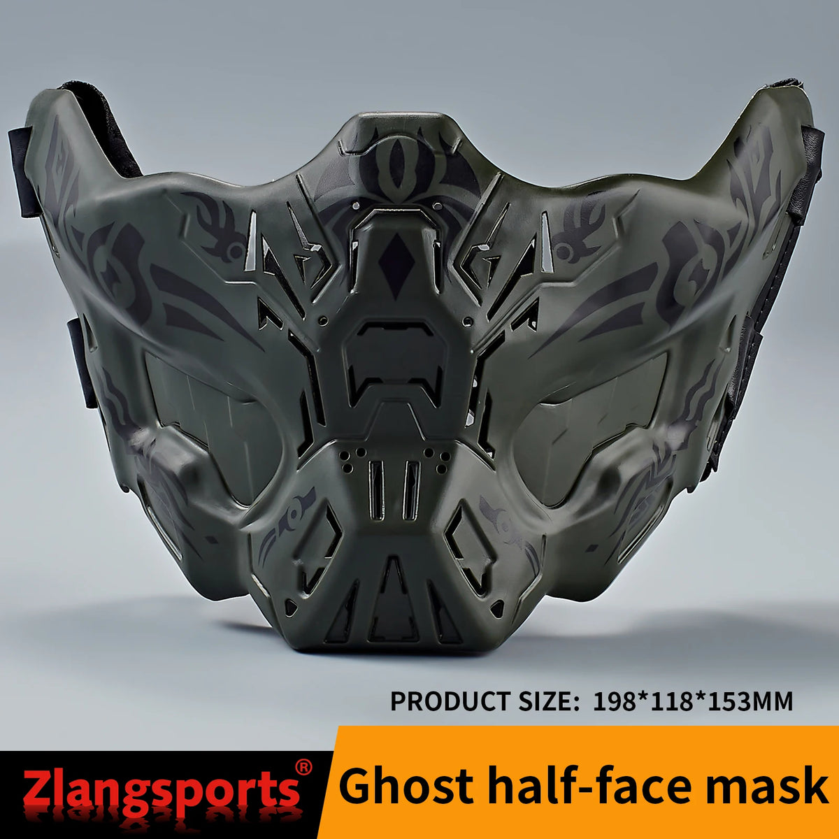 A dark gray tactical silicone half-face mask for airsoft and cosplay