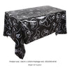Black Halloween tablecloth featuring a pattern of ghosts, pumpkins, spider webs, and bats.