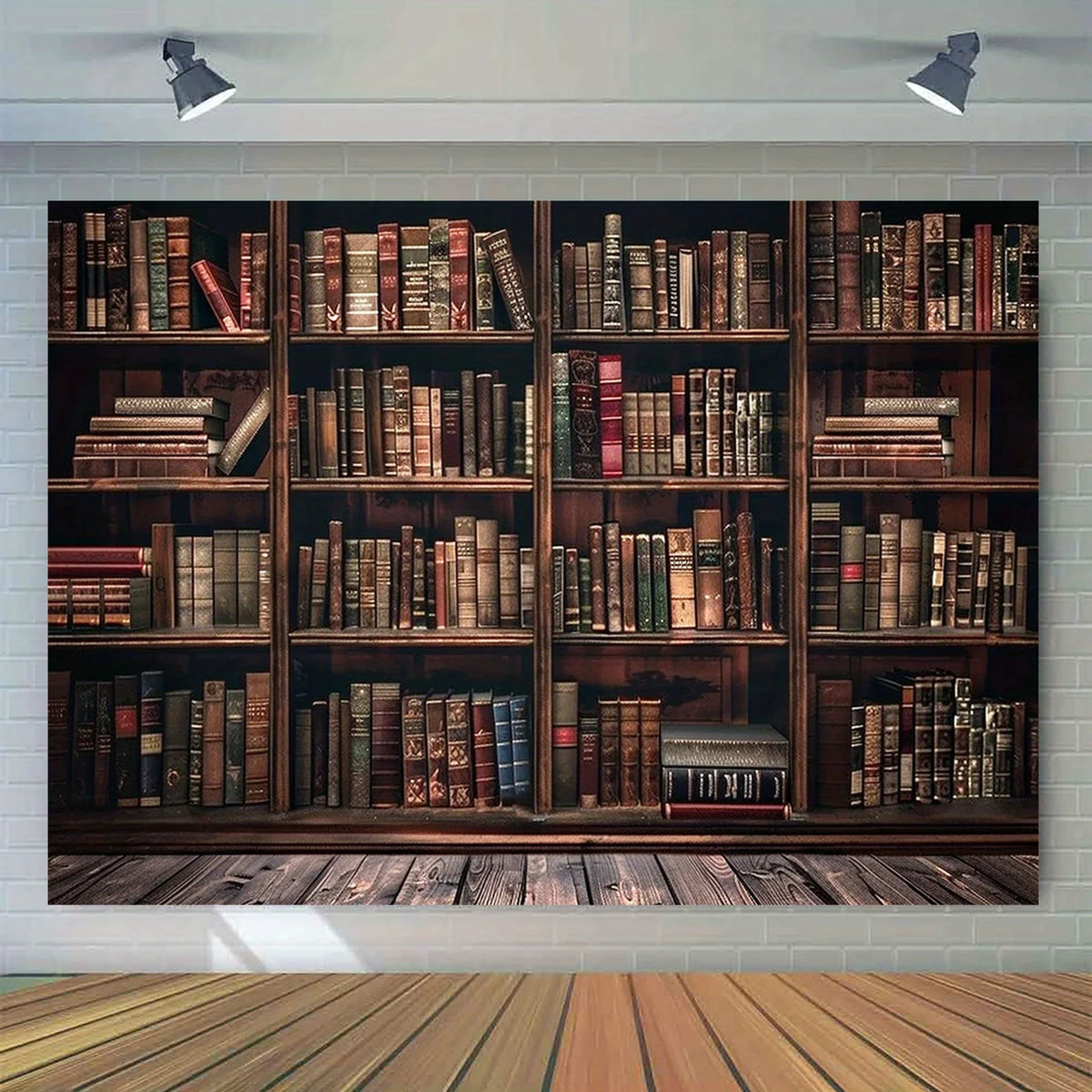 A banner featuring a dark wooden bookshelf background with numerous old books and a rustic wooden floor.