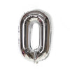 A metallic silver number zero foil balloon.