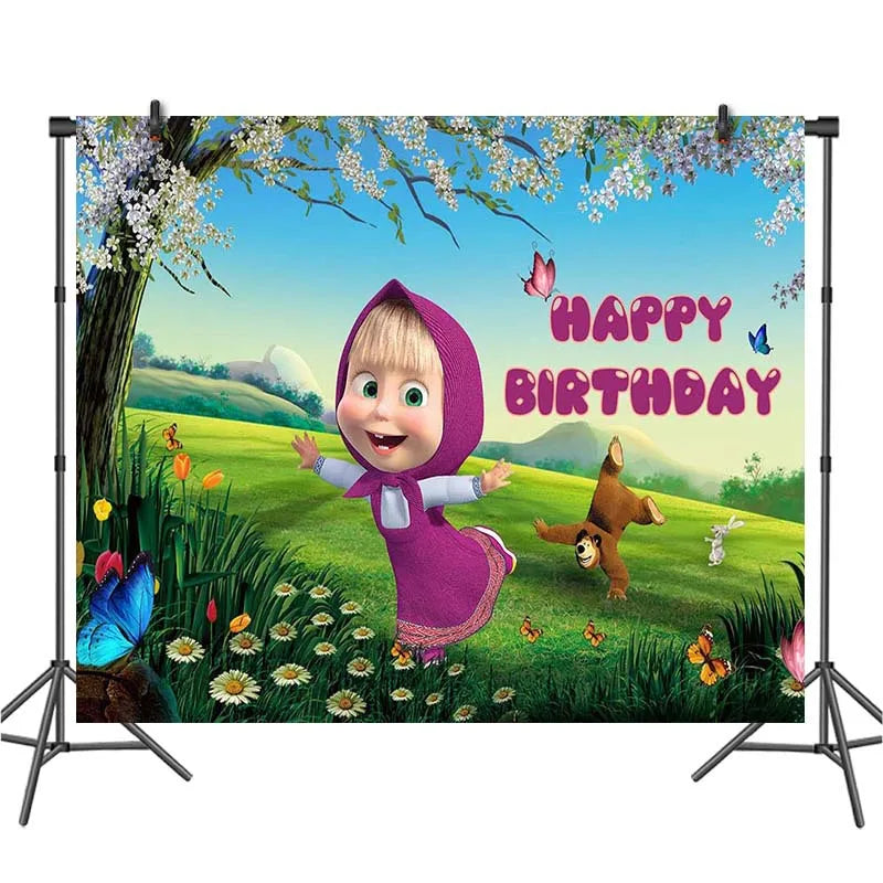 A colorful painting featuring a baby dressed in purple attire surrounded by green grass and flowering branches.