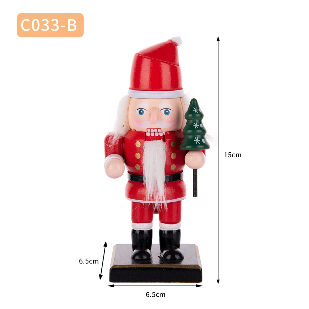 A wooden nutcracker soldier ornament dressed in a red hat and uniform, standing on a black base.
