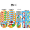 A set of 60 plastic birthday party decorations featuring characters and colorful designs for a celebration.