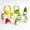 Handmade crochet potato dolls with inspirational cards featuring various positive messages and sayings.
