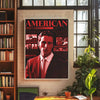 A movie poster for American Psycho featuring a man in a suit against a dark background.