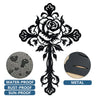 Black metal cross wall decor with a detailed rose design for faith-inspired home styling