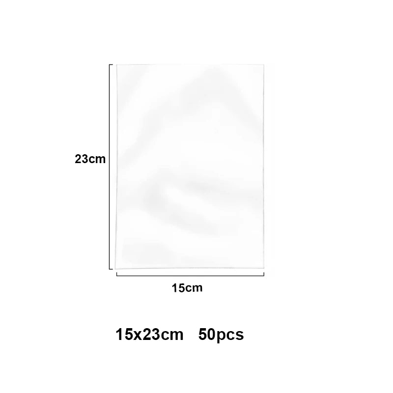 A rectangular white cellophane treat bag with dimensions 15cm by 23cm, shown flat.