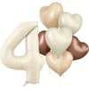 Milky White Heart-Shaped Foil Number Balloons (Set of 7)