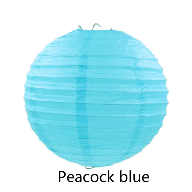 A light blue paper lantern with a pleated design.