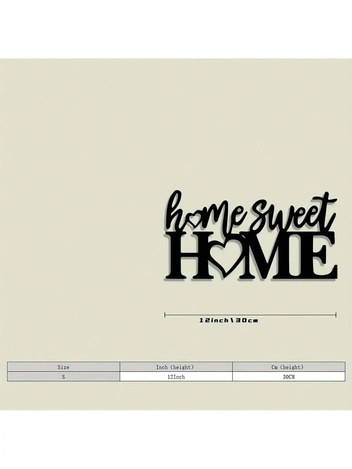 Black metal wall decor with the text Home Sweet Home in a decorative font